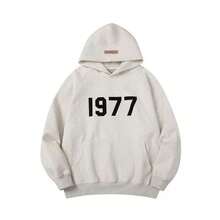 Essentials-1977 2pcs Men's Casual Print Drawstring Hoodies And Pants Set, 2025 New Street Loose Sweatshirt Set For Women And Men, Hip-Hop Skateboard Casual Sportswear For Autumn And Winter - 杏色 - 查看 2