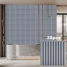 Aadesh 3D PVC Plastic Wall Panels, Suitable For Interior Wall Decoration, Waterproof And Heat-Resistant, With Grooved Texture. Ideal For Living Rooms, Halls, Bedrooms, Hotels, Offices, Game Rooms, And TV Accent Walls. 30cm * 30cm (Includes Installation Accessories). - 灰色小橫條30片 - 查看 12