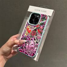 1pcs Pink Leopard Tattoo Roses Skull Heart Phone Case Suitable For Apple Phone 11 12 13 Pro Xs Max XS X 14 15 16 Plus 17ProMax Silicone Shock Proof Vintage Funky Cute Fashion Can Be Given To Friends You Can Give It To Yourself - 薄荷綠 - 查看 3