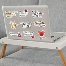 50pcs Gold Lucky Girl Stickers, Decorative For Skateboard, Guitar, Luggage, Laptop, Phone Case, DIY Graffiti Stickers Scrapbook Supplies Scrapbook Stationery - Multicolor - View 6