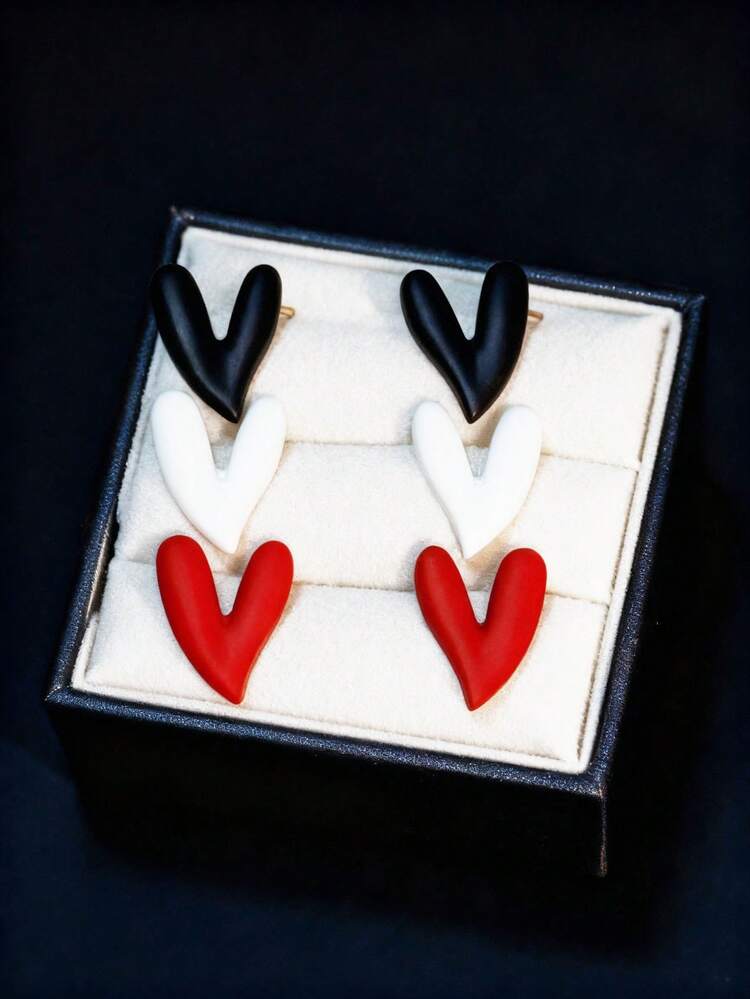 3 pares de pendientes con estampado de leopardo y corazón rojo pintado, adecuados para uso diario, excelente regalo de Navidad - Multicolor - Añade 5