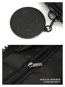 CHANEL Classic Black Square Storage Bag With White Circular Double-Ring Printed Decor, Matching Zipper And Round Hanging Accessory, Soft Fabric, Large Capacity For Storing Cosmetics And Beauty Products, Portable And Easy To Organize, Suitable For Daily Travel, Home Storage, And Commuting In Autumn/Winter, Also Makes A Great Gift For Friends And Family. - Black - View 5