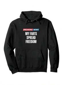 "Breaking News My Farts Spread Freedom" Hoodie - White Text Sweatshirt For Men And Women, Soft Hoodie With Kangaroo Pocket - Sarcastic Gift For Parties, Game Days, Casual Wear - Black Sweatshirt With Humorous Message - 黑色 - 查看 1