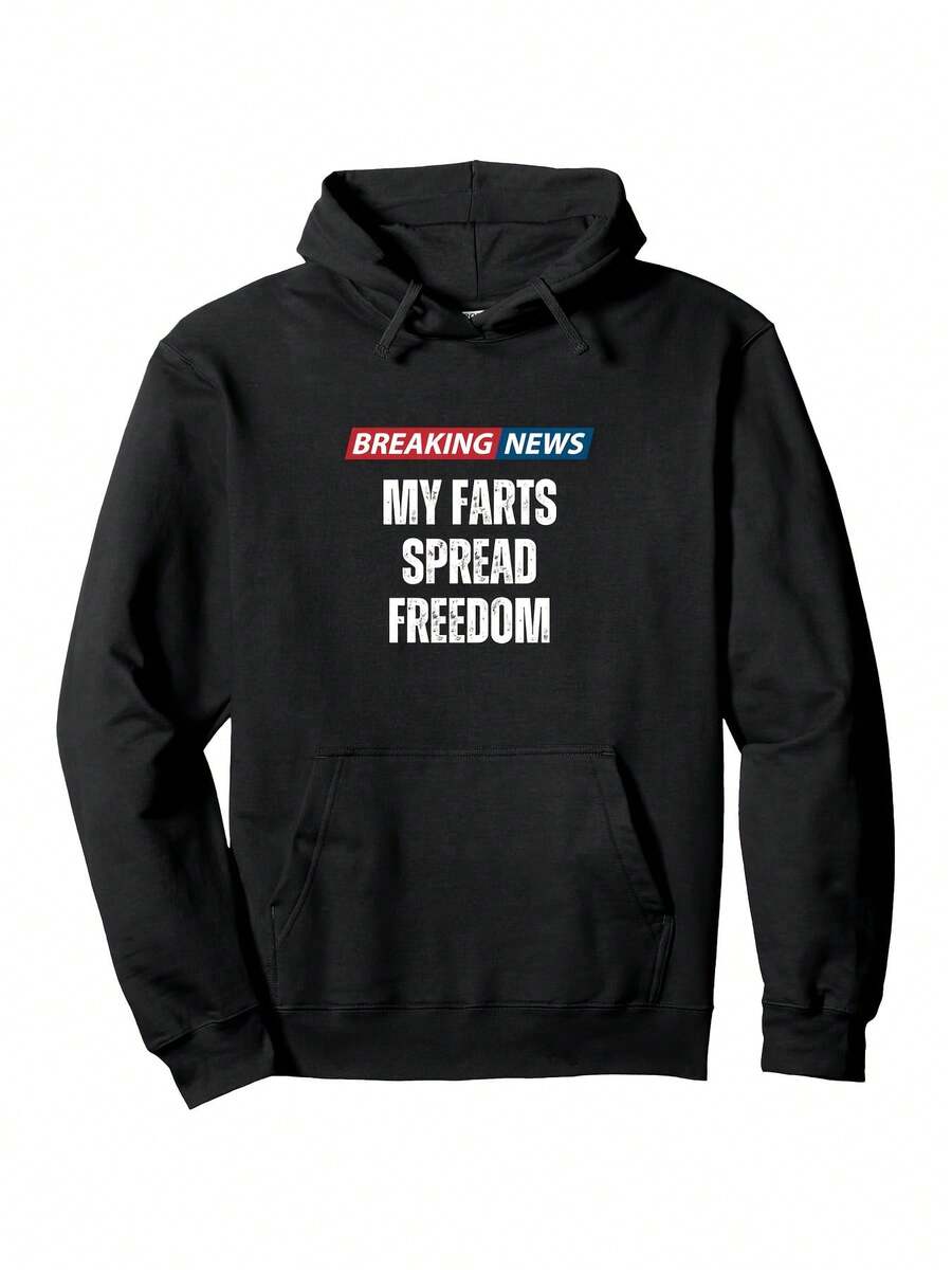 "Breaking News My Farts Spread Freedom" Hoodie - White Text Sweatshirt For Men And Women, Soft Hoodie With Kangaroo Pocket - Sarcastic Gift For Parties, Game Days, Casual Wear - Black Sweatshirt With Humorous Message - 黑色 - 查看 1