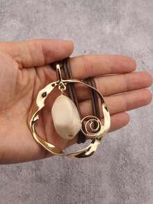 1pc Fashion Geometric Twisted Alloy Necklace, Bohemian Style Long Pendant Necklace, Birthday/Valentine's Day Gift For Girlfriend/Family - Wax Rope - View 6