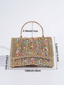 银色亮片水钻装饰手提包，优雅女士手拿包，做工精致，适合宴会、派对、正式场合 - 金色 - 查看 9