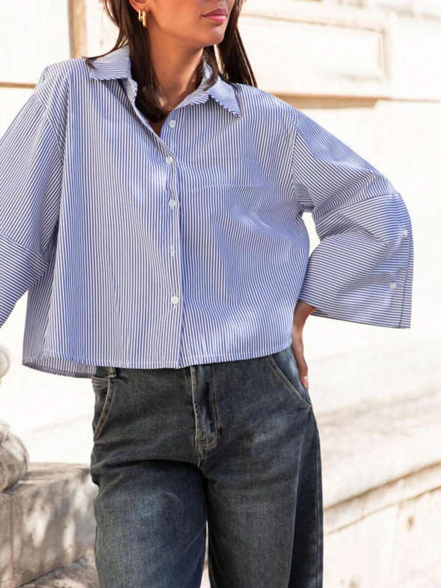 SUNSTORY 女士时尚优雅条纹衬衫，适合商务通勤、返校季、夏季休闲和都市风格穿着。 - 彩色 - 查看 1