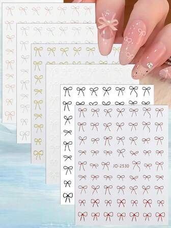 3/6/12 ark söta rosettnagelklistermärken, minimalistiska bandnageldekaler för gör-det-själv-manikyr