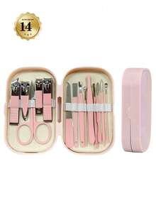 14Pcs Pastel Pink & Blue Manicure Set | Cute Portable Nail Clipper Scissors Kit | Travel Beauty Care Gift For Women - Multicolor - View 6