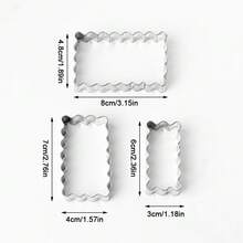 3pcs/6pcs Stainless Steel Rectangular Cookie Cutters, Geometric Shapes With Scalloped And Wavy Edges, Kitchen Baking DIY Imprint Cookies Cutter Tools - Silver - View 2