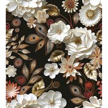 Vintage Wallpaper Peel And Stick Dark Floral Contact Paper 17.5in X 118in White Gold Flower Wallpaper Vinyl Waterproof Se- Adhesive Boho Leaf Botanical Wall Paper For Bedroom Cabinet Table Decoration - 白色/金色 - 查看 2