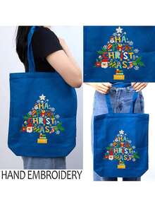 EstiloTendenciaKit De Bordado Para Bolsa De Lona Con PatróN Para Principiantes. Kits De Manualidades De Bordado DIY Para Adultos. Incluye Instrucciones, Dedal, Bastidores De Bordado E Hilos De Colores (CR002 Jinxiumixiang)Calidad PremiumVersióN Mejorada - CR002 Árbol de Navidad, Azul Oscuro - Ver 3