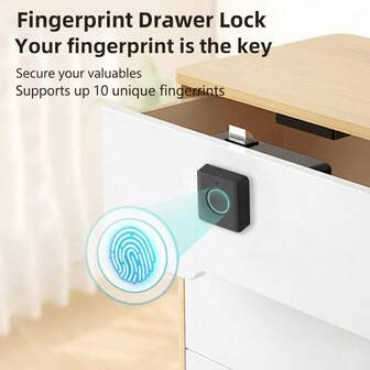 Fingerprint Drawer Lock - Keyless Unlock, Compact & Stylish Design, Easy Installation, Suitable For Home Cabinets, Shoe Cabinets, File Cabinets And Wooden Drawers, Battery Powered (3 AAA Batteries Not Included)