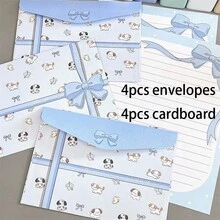 4个信封+4个硬纸板，原创可爱小狗创意信封和信纸，手写邮件，卡通风格手写信，简约优雅的生日/毕业祝福，卡通文具礼盒套装，ins风，仪式感，创意节日祝福，告白礼物，浪漫手写信 - 彩色 - 查看 9