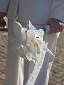 个性化婚礼花卉丝带 - 可定制姓名和日期花卉挂毯，是新娘送礼会、生日和毕业典礼的理想之选 - 采用涤纶材质，设计优雅，这些精美制作的丝带是婚礼宾客回礼和庆典装饰的完美选择。永恒的爱 - 彩色 - 查看 7