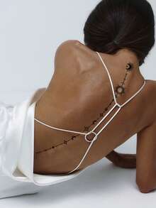 2 Sheets Sexy Line Style Body Art Back Waist Spine Painting Temporary Tattoo Stickers, Moon, Heart And Geometric Patterns.Waterproof Fake Tattoos,Lasting 2-5 Days,Can Be Applied To The Arms, Neck, Waist, Spine, And Legs. Perfect For Festivals, Weddings, Vacations, Party Gifts, Music Festivals, And Body Decoration. - Black - View 2