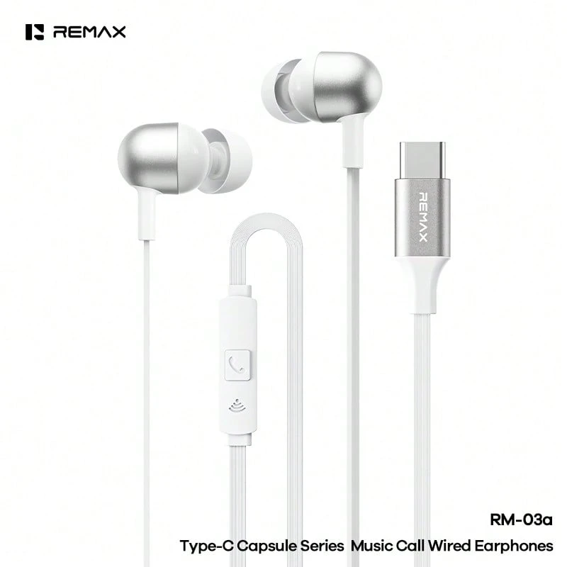 Tai nghe nhét tai có dây REMAX RM-03a Type-C mang đến âm thanh stereo với micro tích hợp, hoàn hảo cho việc đi lại, học tập hoặc giải trí hàng ngày, là món quà Ramadan hoặc Eid ý nghĩa. - trắng - Xem 1