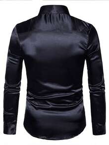 Men's Black Long Sleeve Casual Shirt, Outdoor Minimalist Fashion Shirt, Jacket - Black - View 5