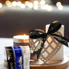 1 Roll,Luxurious Golden Foil Polyester Ribbon,Star Moon Castle Design Eid Mubarak Ribbon,Perfect For Gift Wrapping, Decoration For Home,Islamic Muslim Party Supplies,Eid Al-Fitr Gifts Packaging Ribbon,Party Decoration - Multicolor - View 4