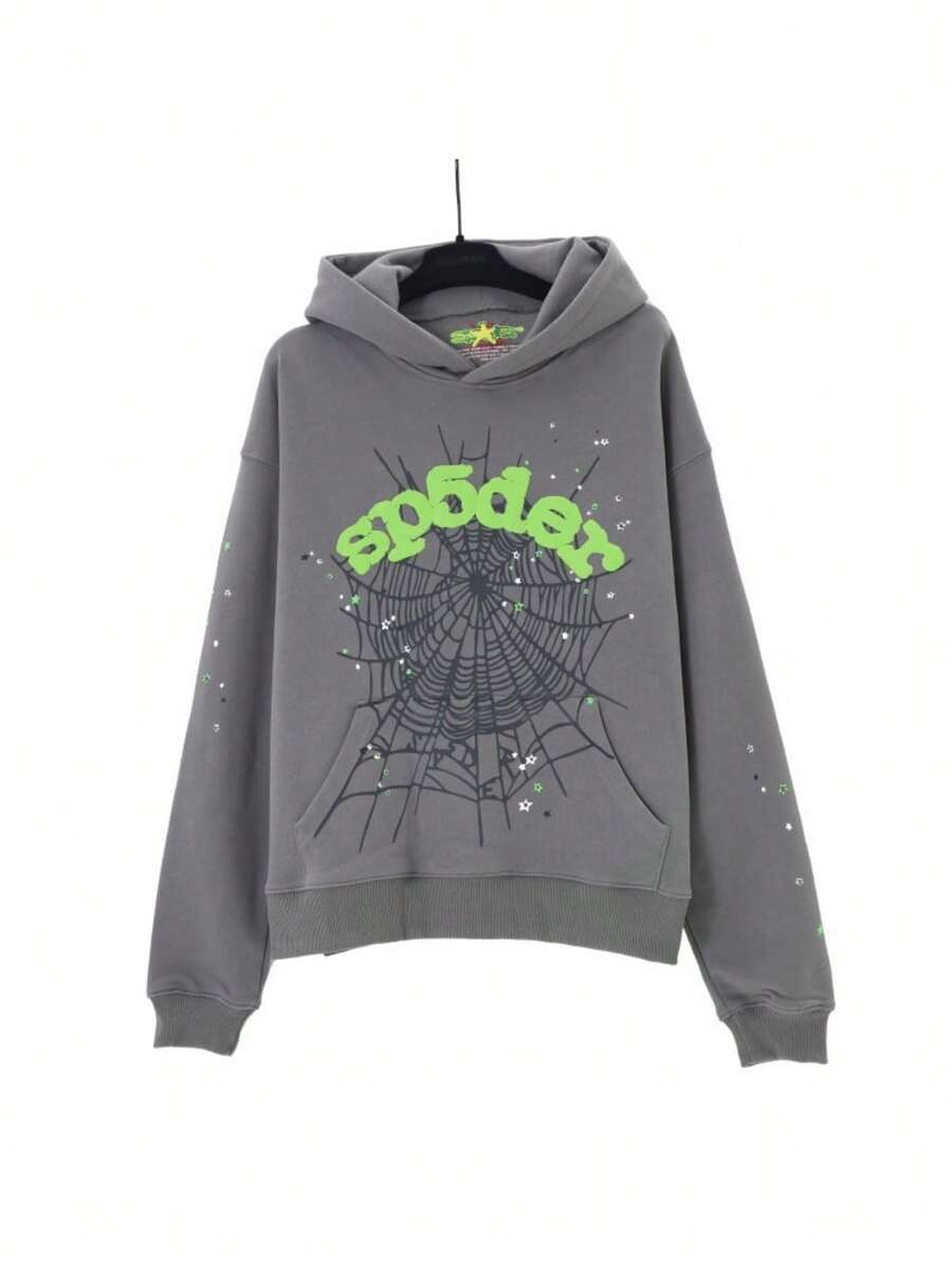 Unisex Y2K Hip Hop Spider Graphic Hoodies Set - Couples Matching Pullover Sweatshirt Tracksuit - Xám - Xem 1