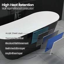 Freestanding Bathtub 59 Inch Black And White Acrylic Tub, Modern Soaking Bathtub For Small Bathroom Remodel And Relaxing Spa Bath - Black - View 6