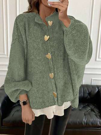 Cardigan a maniche lunghe in maglia stile coreano vintage, elegante e casual per il lavoro, con spalle cadenti, adatto per l'autunno/inverno