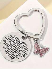 1 móc khóa chạm khắc truyền cảm hứng, bướm đính đá, móc khóa hình trái tim bằng bạc, phụ kiện tình cảm cho cháu gái, sinh nhật, ví, ba lô, phụ kiện trang trí xe hơi túi xách phụ kiện xe hơi ba lô cho trường học dễ thương theo phong cách Goth Y2k - Bạc - Xem 5