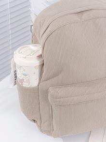 1 PC Khaki Corduroy Women's High-End Large-Capacity Travel Backpack,Multifunctional And Large Capacity Fashionable And Casual Large Capacity Portable Zipper School Bags,Travel Storage Stationery Storage,Vacation Essentials Satchel, Suitable For Earphones, Chargers, Lipstick, Cosmetics, Perfume, Skin Care And Beauty Products, Nurses, Students, Keys, Holiday Gifts - 卡其色 - 查看 6