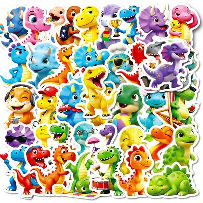 56pcs Colorful Dinosaur Stickers, Waterproof Decorative Stickers Suitable For Diary, Scrapbook, Phone Case, Laptop, Water Bottle, Skateboard, Essential Back To School Supplies