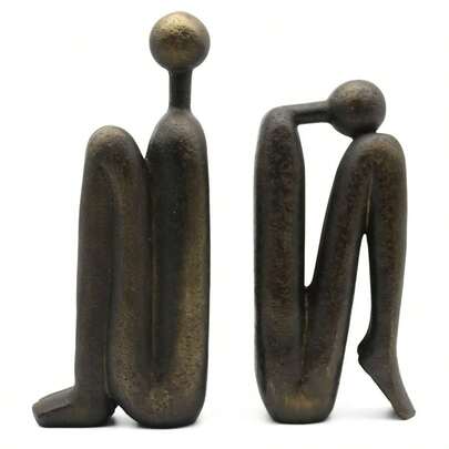 Thinker Decorative Bookends, Book Shelves Stoppers Holder Nonskid, Ends For Living Room Office Home Decor, Resin, 1Pair 2Piece Bronze SKZ01
