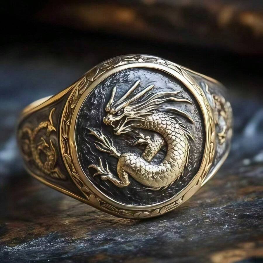 Luxury Personalized Chinese Dragon Jewelry Ring, Fashionable Couple Ring, Christmas, New Year Gift, Anniversary, Coming Of Age Gift - Bronze - View 1