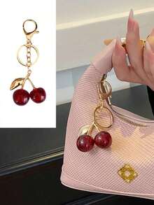 1pc Cherry Pendant, New Arrival Big Cherry Shaped Pendant, Keychain Pendant,Glitter Cherry Charm Keychain With Clip Bag, Sparkling Resin & Metal Accessory Purses And Bags Women,Cute Cherry Bag Pendant,Fashionable Embellishment, Exquisite Decoration Of Your Daily Life,Gifts Women And Girls - Red 2 - View 3