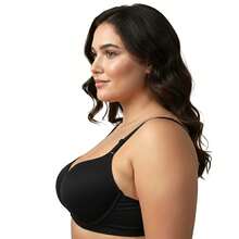 Sutiã Push Up Plus Size com Detalhe de Nó, Elasticidade Média, Cobertura Total e Aro para Mulheres - Preto - Visão 3