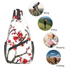 Red Cherry Blossom Sling Bag For Women Crossbody Bag Asian Japanese Flower Watercolor Ink Painting Sling Backpack For Men Plum Blossom Floral Shoulder Bag Gym Sports Travel HiFKing Daypack - ĐỏĐenTrắng - Xem 6