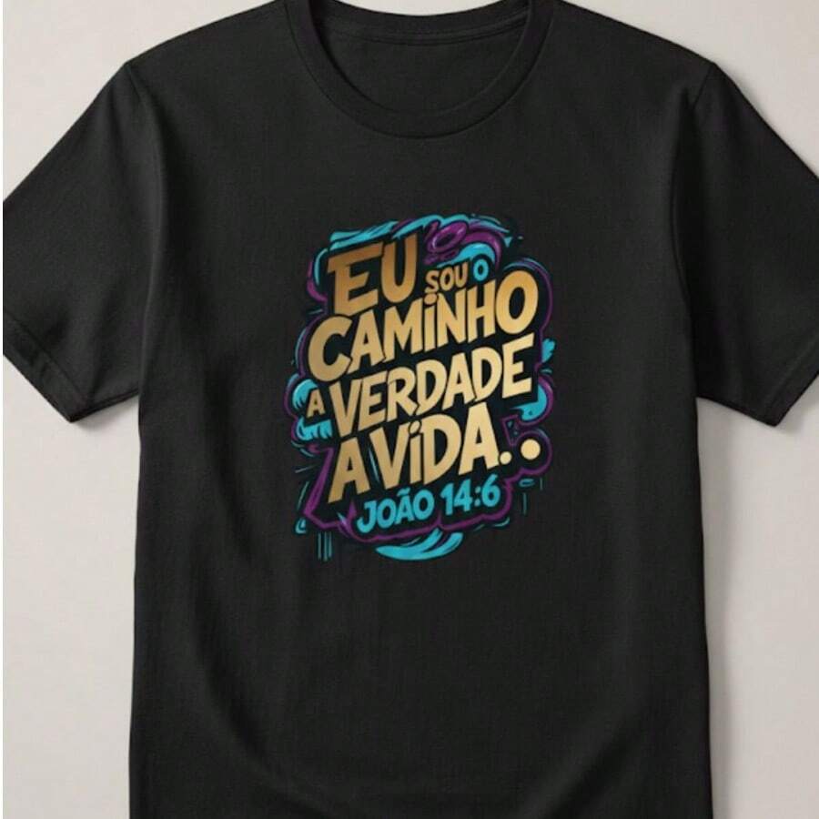 camiseta estampada 100% algodao premium cores vibrantes que nao desbotam tecido leve e respiravel - Preto - Visão 1