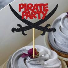 12/24pcs Glitter Pirate Theme Cupcake Toppers, Pirate Ship And Skull Design Cake Picks, Suitable For Birthday Party Decoration, Baby Shower Supplies - Multicolor - View 10