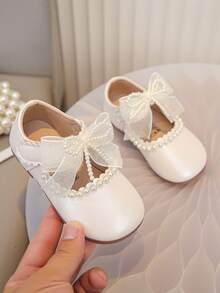 1 Pair Girls' Pearl Lace Bow Floral Design Casual Flat Shoes, Comfortable & Easy To Wear, Suitable For Dresses, Jeans, Home Wear, Stage Performance, Suitable For Spring, Summer, Autumn - Beige - View 16