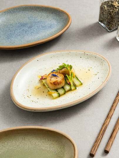 1ชิ้น จานเซรามิกหนาแบบอสมมาตร, จานขนมขบเคี้ยวบาร์บีคิวลายจุดหมึกคุณภาพสูง, จานเล็กสไตล์เรโทรสำหรับเครื่องเคียงและของหวาน, จานน้ำจิ้มอาหารเรียกน้ำย่อยเชิงพาณิชย์, เหมาะสำหรับบ้าน, ร้านอาหาร, ร้านของหวาน, การสังสรรค์, ปาร์ตี้