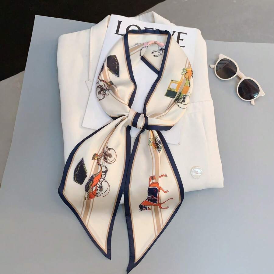 1 chiếc khăn lụa/băng đô in hình xe ngựa dành cho nữ, kiểu dáng hẹp, lựa chọn lý tưởng để tôn lên vẻ ngoài tổng thể của bạn. - Nhiều màu - Xem 1