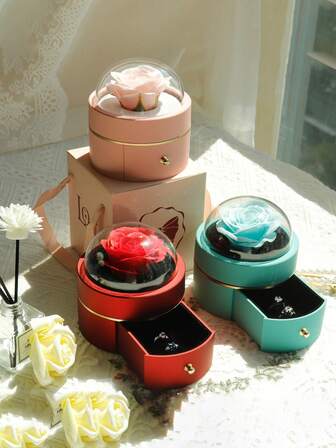 1 Set Rose Flower Jewelry Gift Box, Preserved Butterfly Engagement Ring & Earring Box