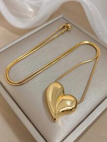 1件简约金色心形吊坠项链，经典永恒的心形项链，时尚礼物，适合生日、周年纪念日、情人节及浪漫场合，男女皆宜，情人节礼物 - 彩色 - 查看 9