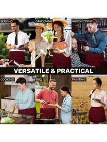 6 Pcs Delantales Cintura, Delantal de Camarero con 3 Bolsillos, Impermeable Delantale de Cocina para Hombre Mujer Chef Camarero Bartender - vino - Ver 7