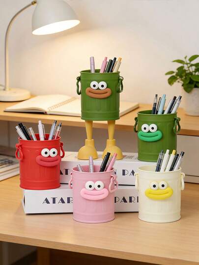 5pcs Colorful Big Mouth Pencil Holder, Long Leg Big Mouth Monster Pencil Cup With Letter Stickers, Desk Organizer Bucket Shape, Cute Funny Sausage Mouth Makeup Brush Holder, DIY Desk Stationery Storage,Bag,Case