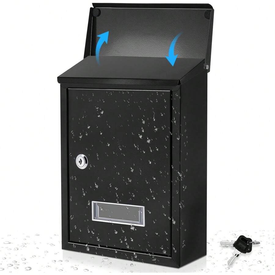 Caja de donaciones metálica con llave Buzón con cerradura Caja de sugerencias Urna segura montada en pared con ranura - De color oscuro - Ver 1