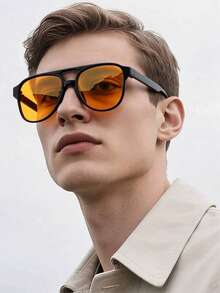 1pc Men's Classic Frame Simple Style Lightweight Retro Fashion Glasses, Daily Outdoor Holiday Party Leisure Style Dress, With Glasses Box - Multicolor - View 14