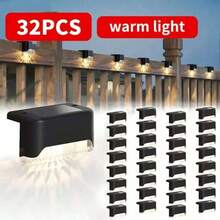 4/8/12/16/24/32 Pieces Outdoor Step Lights Outdoor Wall Lights, Solar Lights Rechargeable No Need To Charge For Lighting, Suitable For House Fence, Lawn Steps Lighting - 1LED黑殼暖光 - 查看 2