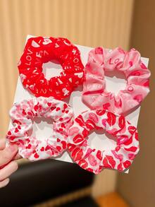 Bộ 4 dây buộc tóc nhiều màu sắc với họa tiết trái tim "LOVE" thời trang, món quà phụ kiện tóc hoàn hảo cho các cô gái dễ thương nhân dịp Lễ Tình nhân, phù hợp để sử dụng hàng ngày, dạo phố và trong dịp Lễ Tình nhân. - Nhiều màu - Xem 3