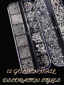 4盒银色美甲饰品和宝石套装，美甲宝石、美甲珍珠、美甲工具，3D十字架美甲饰品、心形美甲水钻，美甲用品，美甲设计饰品套装 - 彩色 - 查看 5