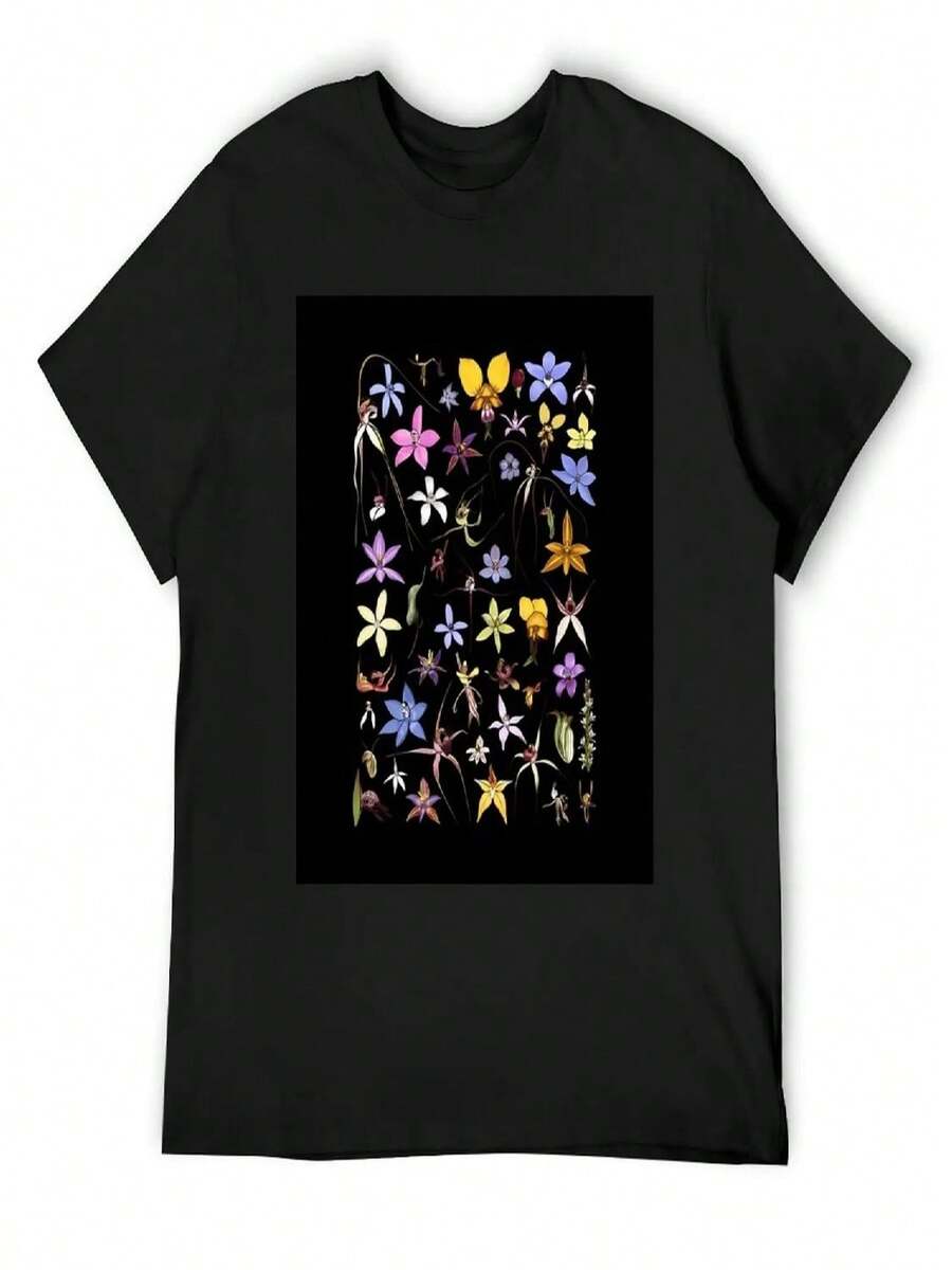 Australian Orchids T-Shirt Luxury Designer Shirts Graphic Tee Oversized T Shirt Men - Black - View 1