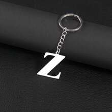1pc Stainless Steel Minimalist A-Z Letter Keychain, Metal Material, 26 English Letters, Couples Keyring, Wallet/Handbag Accessory, Gift/Souvenir, Car Decor, Bag Charm, Cute Gothic/Y2K Style, With ID Card Holder Lanyard, Christmas Decoration - Silver - View 61